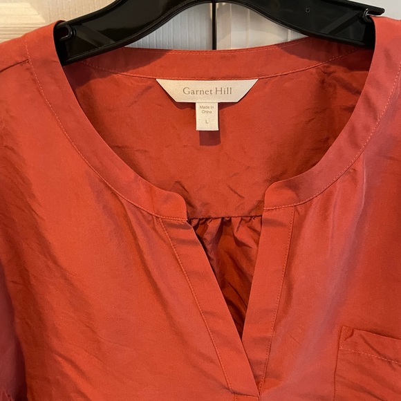 Garnet Hill 100% Silk Burnt Orange Relaxed Blouse Size L Large - Picture 3 of 8